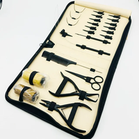 Kit d'outils pour extensions capillaires en acier inoxydable NOIR personnalisable avec marque personnalisée, comprenant des micro-anneaux, des perles, des pinces d'ouverture/fermeture et un crochet de tirage
