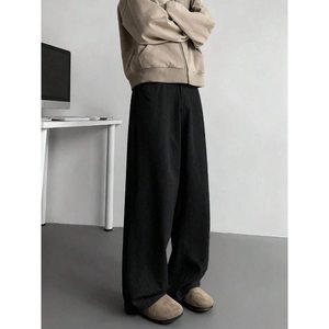 Jean en denim noir coupe droite thème rétro 100% coton écologique respirant taille haute léger estival mignon style streetwear tendance - Product Image 1