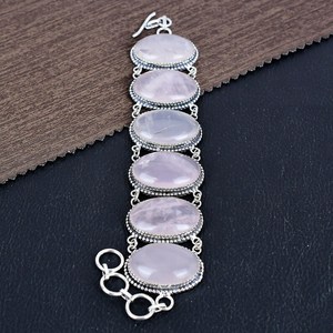 <b>Rose</b> Quartz Gemstone Bracelet 925 Sterling Silver Boho Jewelry Handmade Crystal Bracelet Unique Spiritual Gift For Women - Product Image 3