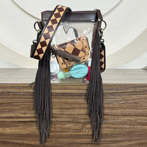 Bolso bandolera con flecos de cuero transparente a mano de vaquera occidental con diseño a cuadros, bolso bandolera de hombro Vintage para mujer - Product Image 6