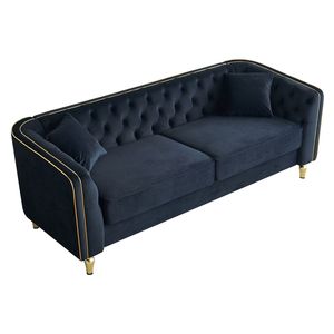 Divano Moderno Elegante in Velluto Trapuntato da 87,01 Pollici, Comodo per Soggiorno, Hotel, Appartamento, Nero - Product Image 4
