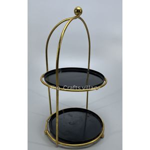 Handmade Round Metal 2 <b>Tier</b> <b>Cake</b> Stand Black Serving Trays with Gold Frame Elegant Dessert Display Stand for Party Wedding Home - Product Image 1