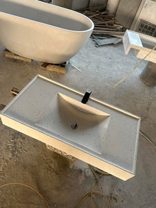 Lavabo Moderno para Baño de Villa, Mueble de Baño con Encimera Rectangular de Hormigón, Instalación Bajo Encimera 2026 - Product Image 5