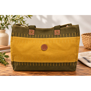 Sac fourre-tout en toile de coton premium avec impression vintage, poignées renforcées et poignée en cuir, sac de courses réutilisable - Product Image 2