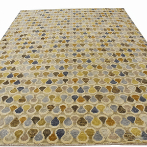 Tapis en laine mosaïque de galets organiques multicolores, jaune moutarde, bleu, beige, gris, antidérapant, écologique, tufté à la main pour salon et chambre - Product Image 2