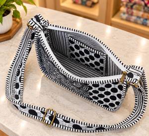 Sac à main matelassé en coton léger à rayures noires et blanches, imprimé vintage, pour femme, sac bandoulière de vacances - Product Image 2