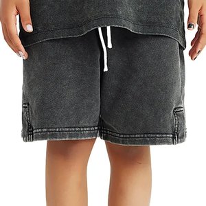 Wholesale Custom Logo Men's Acid Wash <b>Shorts</b> Oversized Street Style Casual Cotton <b>Lounge</b> <b>Shorts</b> Elastic Waist Trendy Summer Wear - Product Image 1