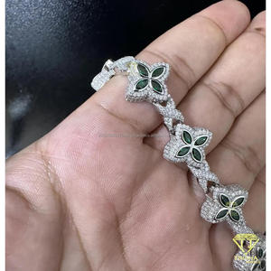 Luxury Fully Iced Out Clover Bracelet Moissanite Diamond Green Sapphire Accents Gold Plated Fashion Jewelry <b>Men</b> Women's Wedding - Product Image 4