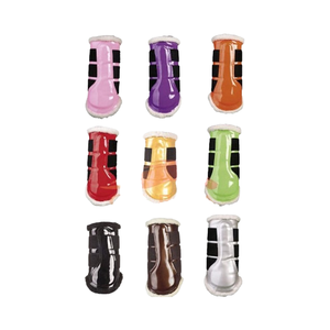 Bottes de brossage pour chevaux en cuir verni brillant avec peau de mouton synthétique en plusieurs couleurs Bottes de brossage pour chevaux en cuir verni - Product Image 2