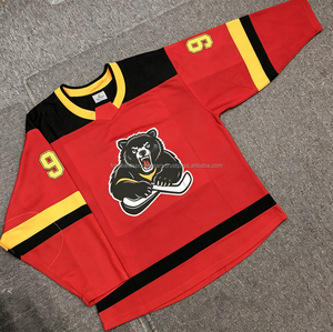 Maillot de hockey sur glace personnalisé pour homme, sublimé, blanc, bleu, orange, respirant, éco-responsable, en maille, col en V, manches longues, polyester, personnalisable - Product Image 1