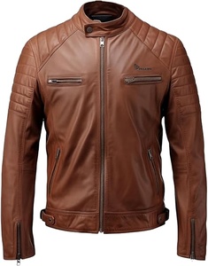 Chaqueta de Cuero Marrón Personalizada, Unisex, Estilo Motero, Informal, Resistente al Viento, Ropa Deportiva, Proveedor al por Mayor - Product Image 1