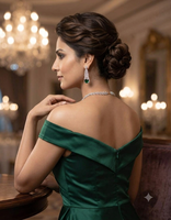 Ensemble collier et boucles d'oreilles de luxe en argent plaqué or avec zircon vert émeraude taille ovale pour femme, bijoux de mariage