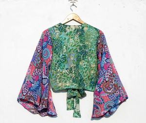 Nueva llegada Wrap Top Boho Tie Top Bohemian Bell manga de talla grande Fairy Core Wrap blusa para mujer - Product Image 6