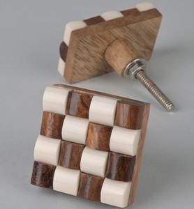 Resin and Wooden Square Cabinet Knob Checkerboard Design <b>Rustic</b> Furniture Handle Kitchen Drawer Pull Durable Drawer Knobs - Product Image 1