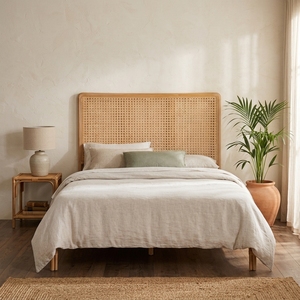 Cabecera de Cama Serena, Moderna, de Ratán Natural, Ecológica, Duradera, Color Marrón, Tamaño Personalizado, Tapicería de Microfibra - Product Image 2