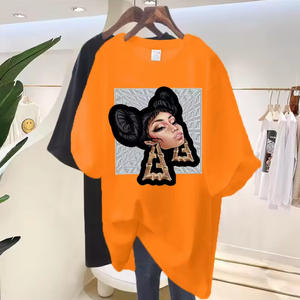 เสื้อยืดลำลองผู้หญิง OEM รุ่นใหม่ประจำฤดูร้อนปี 2026 ผ้าฝ้าย 100% ระบายอากาศได้ดี สไตล์ยุโรป แขนสั้น พิมพ์ลายภาพบุคคล ทรงหลวม - Product Image 5