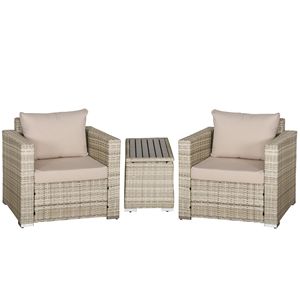 Set da 3 Pezzi in Rattan Sintetico PE: Tavolo e Sedie Piccole in Vimini per Balcone e Patio con Cuscini per Conversazione - Product Image 1