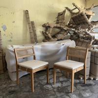 Chaise de salle à manger en teck massif, chaise moderne en corde tressée avec coussin pour restaurant nordique de luxe, hôtel, projet Indonésie