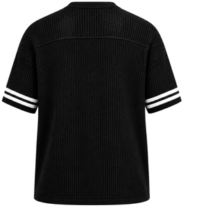 Black Custom Knitted <b>V</b> <b>Neck</b> Jersey Short Sleeve Striped Athletic <b>Shirt</b> Breathable <b>Oversized</b> Casual Sports Team Uniform Top - Product Image 2