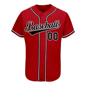 Maillot de baseball rouge personnalisé pour homme, manches courtes, respirant, en polyester, avec impression du nom de l'équipe, fermeture boutonnée, coupe classique, pour adultes, toutes saisons - Product Image 5