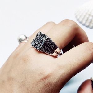 Bague en argent sterling 925 pour homme, motif croix, oxydée, vintage, gravée, bande unie, religieuse, hindoue, de mariage, personnalisable, vente en gros - Product Image 3