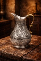 Pichet en argent gravé de style vintage, idéal pour servir de l'eau à la table, lors d'événements et de réceptions, provenant d'Inde.