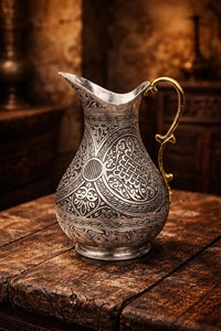 Pichet en argent gravé de style vintage, idéal pour servir de l'eau à la table, lors d'événements et de réceptions, provenant d'Inde. - Product Image 2