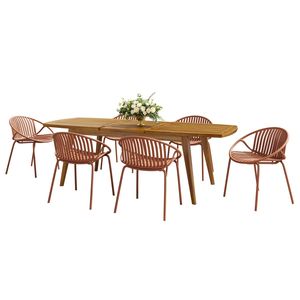 7-Piece Modern Expandable Dining Set for Outdoor Orange & Teak <b>Stackable</b> <b>Chair</b> <b>Garden</b> Furniture Collection - Product Image 2
