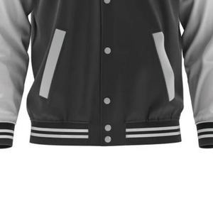 เสื้อแจ็คเก็ตเบสบอลทีมโรงเรียน Letterman สีดำ ทำจากผ้าขนสัตว์ แขนหนังแท้ กันน้ำ ระบายอากาศ กันลม - Product Image 3