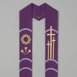Étole liturgique violette haut de gamme avec croix dorée et broderie couronne d'épines, fait main, pour vêtement liturgique chrétien - Product Image 2