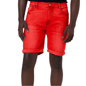 Shorts Bermuda en jean délavé bleu clair pour homme, taille mi-haute, fermeture boutonnée, décontracté, en coton - Product Image 6