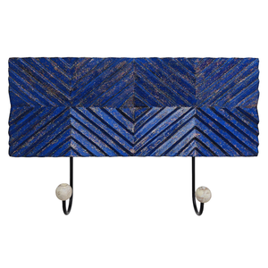 Porte-clés mural décoratif en bois sculpté, finition bleue élégante, fait main, en bois d'ingénierie - Product Image 1