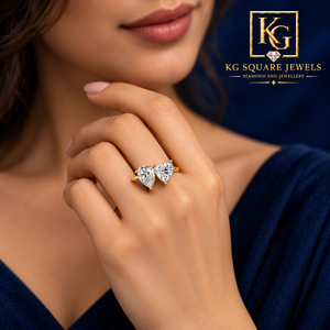 Bague de fiançailles en or 14 carats avec diamant de laboratoire en forme de cœur et de poire, double forme, certifiée IGI VVS, bijoux de luxe pour mariage - Product Image 1