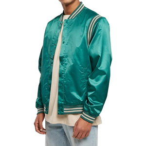 Veste en satin vert pour homme avec empiècements rayés contrastants, coupe classique, couleur unie, fermeture à boutons-pression, vêtements décontractés, services de vente en gros - Product Image 4
