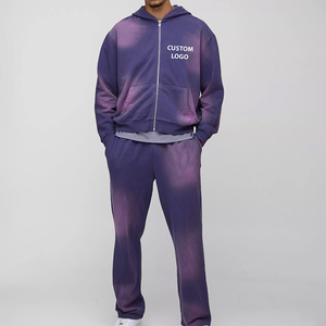 Conjunto de Sudadera con Capucha y Pantalones Deportivos Oversize de Estilo Urbano, Estampado Personalizado, Lavado Ácido, con Cierre de Cremallera, para Hombre - Product Image 5
