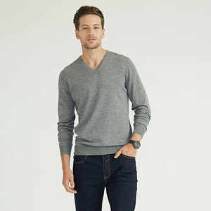 Sudadera de Manga Larga con Cuello en V para Hombre, Color Gris Otoñal, Suave, Transpirable, Corte Regular, Poliéster/Algodón - Product Image 6