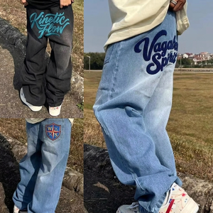 Men's Loose Mid Waist Boyfriend <b>Jeans</b> Breathable Medium Wash Denim Graphic Embroidery Front Logo Spring Summer Autumn Winter - Product Image 2