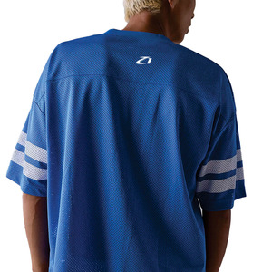 Y2K Streetwear American Football Jersey Mesh Blue Sports Striped <b>Top</b> Sublimated Soccer Wear for Men's USA style Sportswear Shirt - Product Image 3