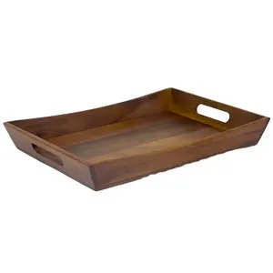 Brown Rectangular Wooden Serving Tray With Handle For Breakfast Home Decor Restaurant Hotel Manufacturer and Supplier from India