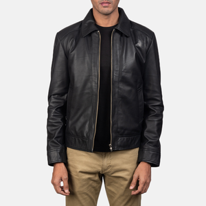 Veste en cuir véritable pour homme, taille personnalisée, style vintage, imperméable, col rabattable, fermeture éclair, coupe ajustée, décontractée, pour motard - Product Image 3