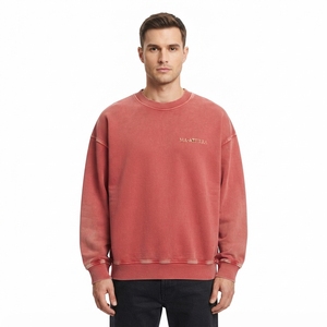 <b>Mens</b> Washed <b>Pink</b> Crewneck <b>Sweatshirt</b> Oversized Casual Streetwear Pullover Long Sleeve Top - Product Image 1