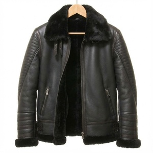 Veste bomber en cuir d'agneau véritable 100% OEM, noire, grande taille, pour homme, veste bomber en fourrure de mouton chaude pour l'hiver - Product Image 1