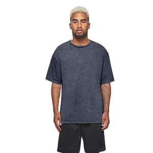 T-shirt vintage 100 % coton délavé à l'acide pour homme, coupe oversize, col rond, grande taille, long, respirant, streetwear uni, t-shirt délavé à l'acide pour homme - Product Image 1