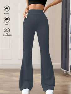 High Stretchable Style <b>Flared</b> <b>Legging</b> Tights Classic Plain Dyed Casual Outdoor Jogging Running Wear Summer Flare Trousers - Product Image 5
