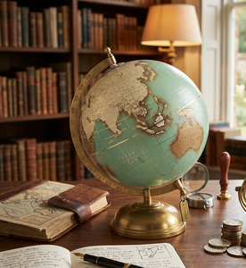 Globo Terráqueo Educativo Vintage con Base de Latón Resistente – Globo Decorativo de Lujo para Oficina y Biblioteca - Product Image 1