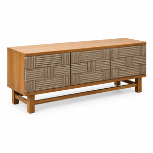 Buffet multifonction moderne de luxe en teck massif avec portes et tiroirs en rotin, style mi-siècle, pour rangement de salon - Product Image 2