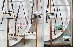 Sac à main en cuir à carreaux fait main par un designer personnalisé pour femmes Mini sac à bandoulière pour téléphone portable Portefeuille en cuir de vache - Product Image 5