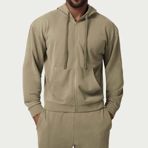 Vente en gros de sweats à capuche unisexes d'hiver, couleur unie, fermeture éclair intégrale, style streetwear décontracté, avec poche kangourou avant - Product Image 1