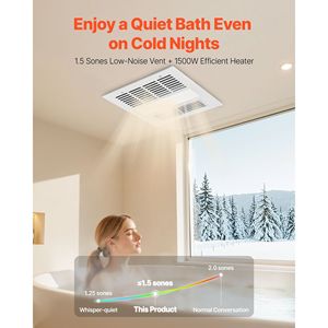 Ventilador de Techo Silencioso de Alta Gama con Motor DC para Baño, con Luz y Calefactor, 80-90-110 CFM, 1500W, Ventilación de 1.5 Sones - Product Image 5