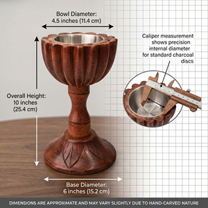 Handcrafted Chalice Wooden <b>Bakhoor</b> Burner Carved Pedestal Incense Holder Round Metal Cup <b>Oud</b> Burner For Home Decoration - Product Image 2